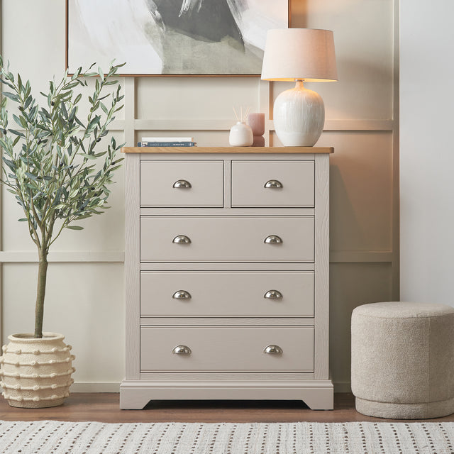 Stanton Oak and Parchment Wood 5 Drawer Unit