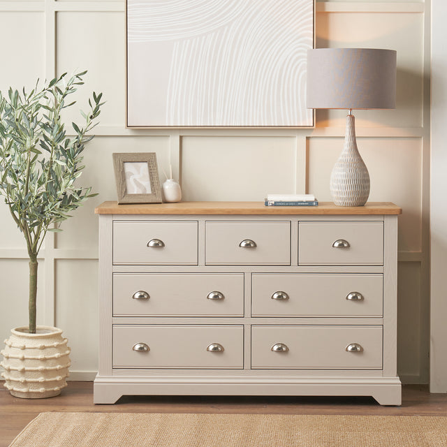 Stanton Oak and Parchment Wood 7 Drawer Unit