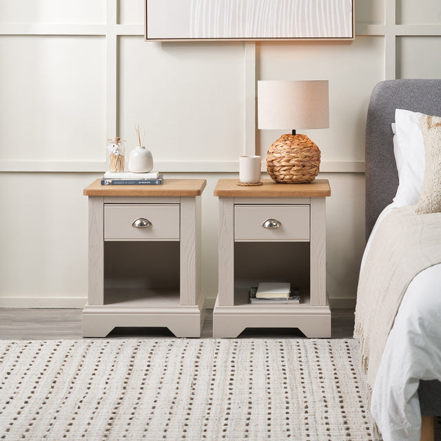 Stanton Oak and Parchment Wood Bedside Table Set Of 2