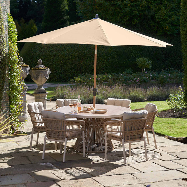 Platinum Riva Champagne and Teak 3m Round Parasol