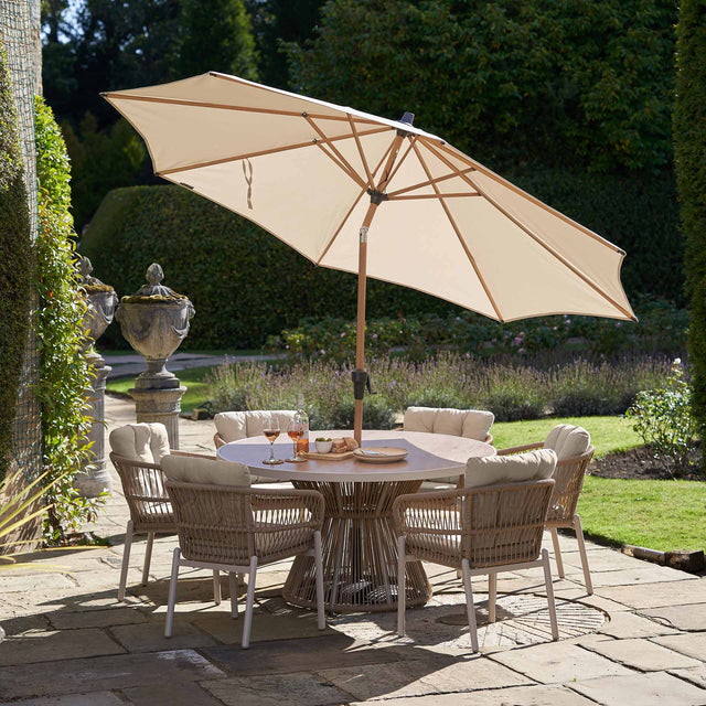 Platinum Riva Champagne and Teak 3m Round Parasol