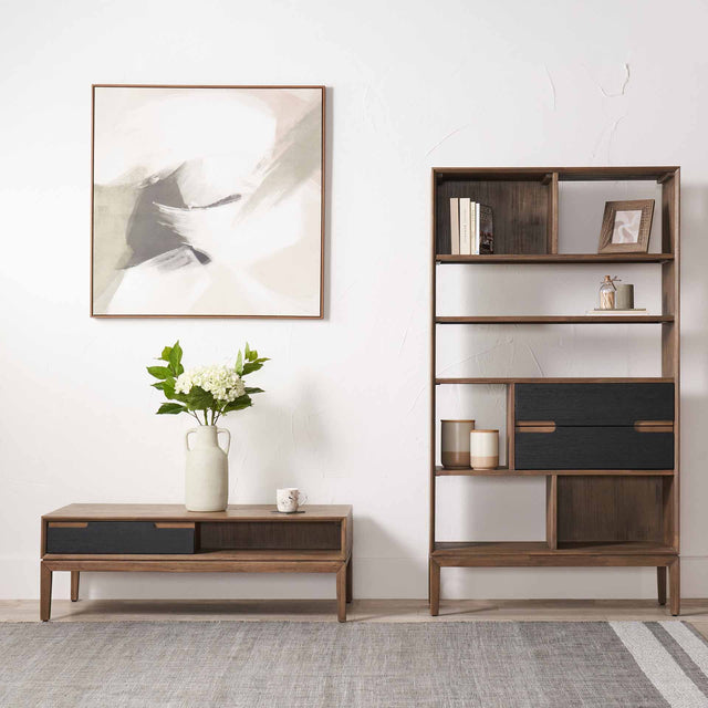 Giovanna Black and Natural Wood Living Room Furniture Set