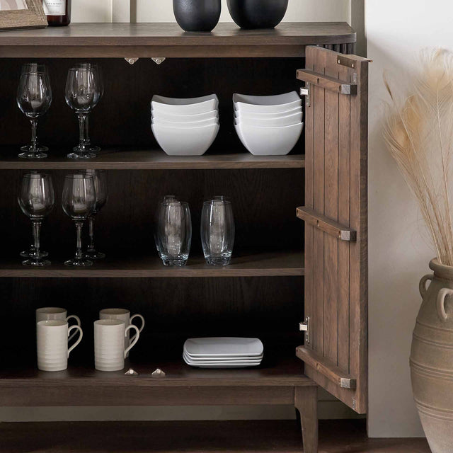 Reya Dark Brown Ribbed Wood Dining Room Furniture Set