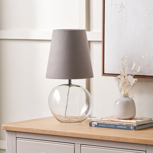 Hazel Clear Glass and Grey Lampshade Table Lamp