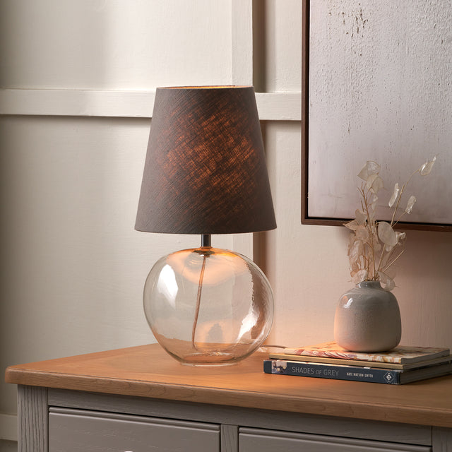 Hazel Clear Glass and Grey Lampshade Table Lamp