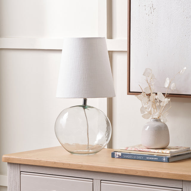 Hazel Clear Glass and White Lampshade Table Lamp