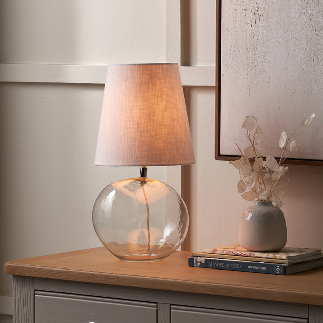 Hazel Clear Glass and White Lampshade Table Lamp