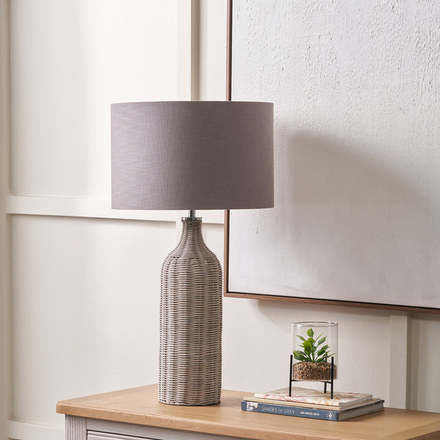 Naya Grey Wash Rattan Bottle Table Lamp