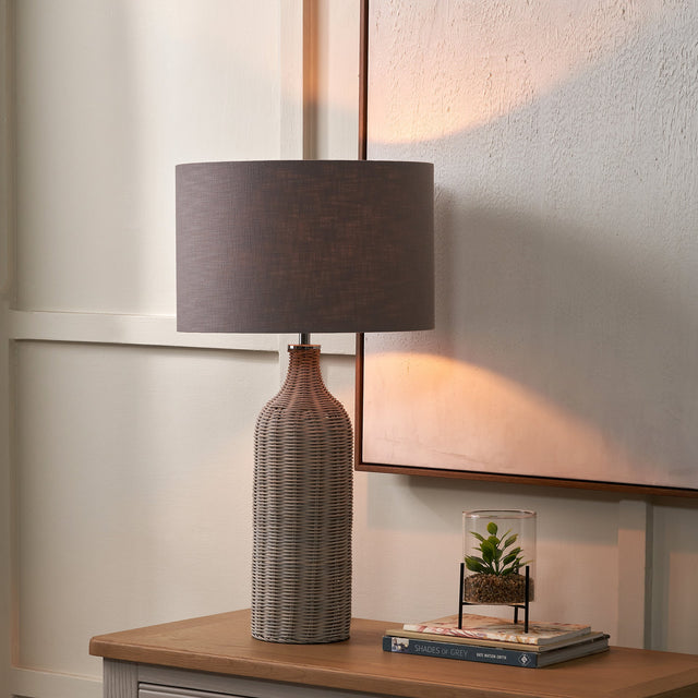 Naya Grey Wash Rattan Bottle Table Lamp