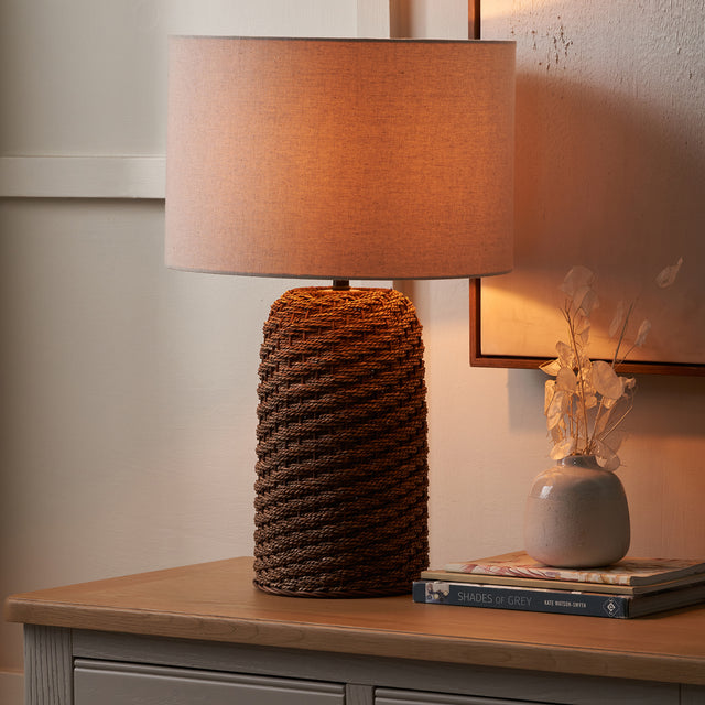 Jose Brown Wash Woven Seagrass Table Lamp