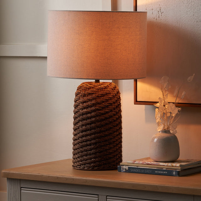 Jose Brown Wash Woven Seagrass Table Lamp