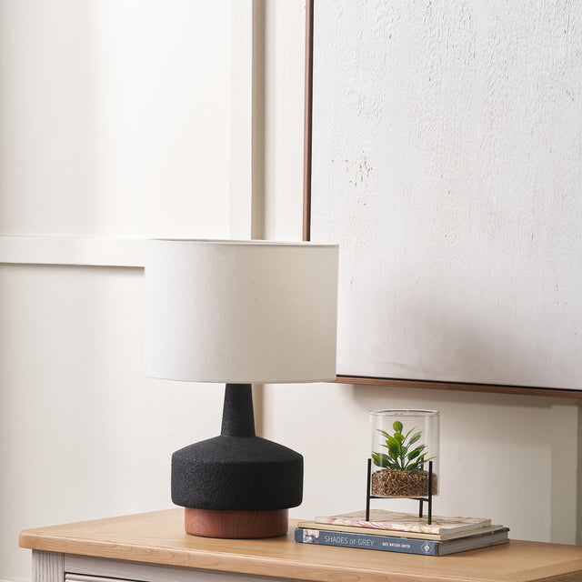 Eli Black and Wood Effect Textured Ceramic Table Lamp