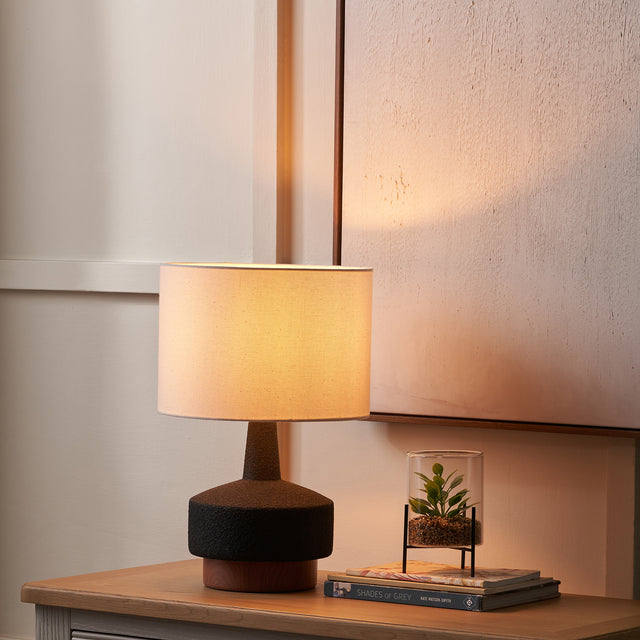 Eli Black and Wood Effect Textured Ceramic Table Lamp