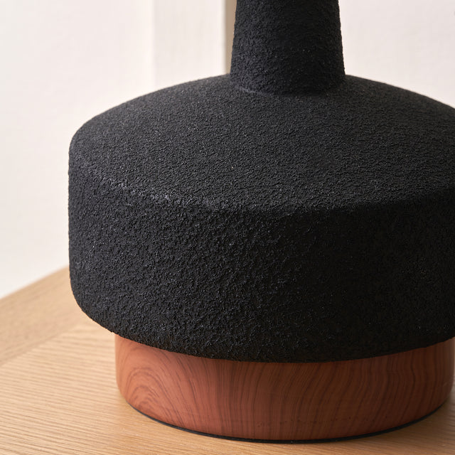 Eli Black and Wood Effect Textured Ceramic Table Lamp
