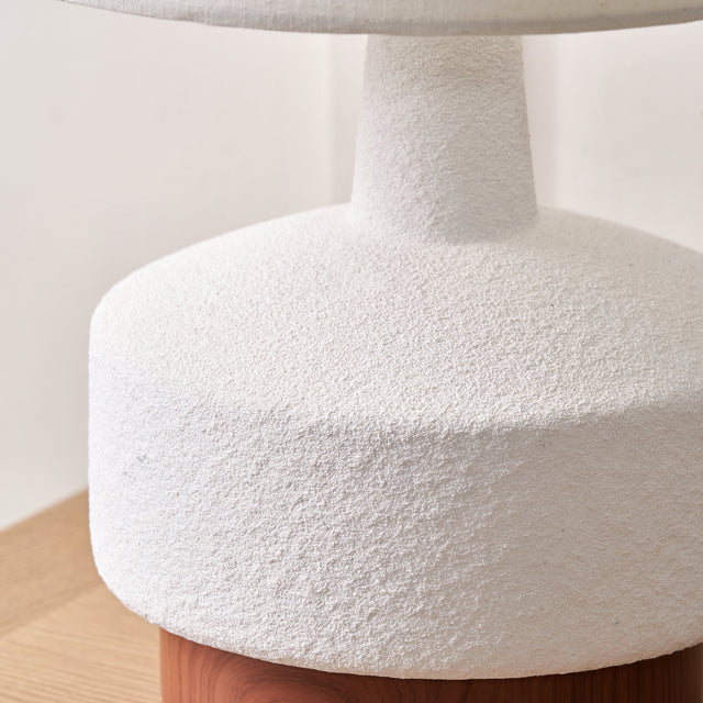 Eli White and Wood Effect Textured Ceramic Table Lamp