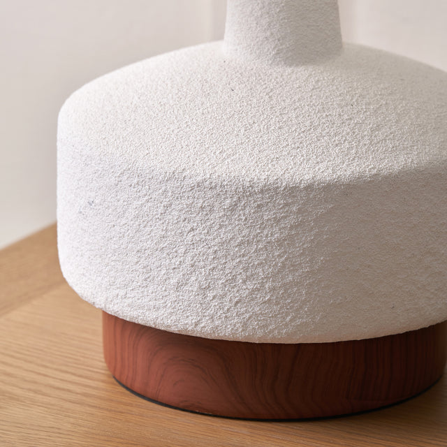 Eli White and Wood Effect Textured Ceramic Table Lamp