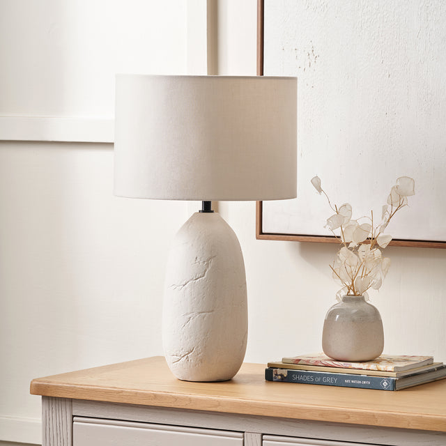 Avery White Vintage Textured Ceramic Table Lamp