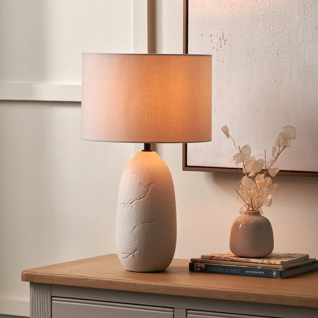 Avery White Vintage Textured Ceramic Table Lamp