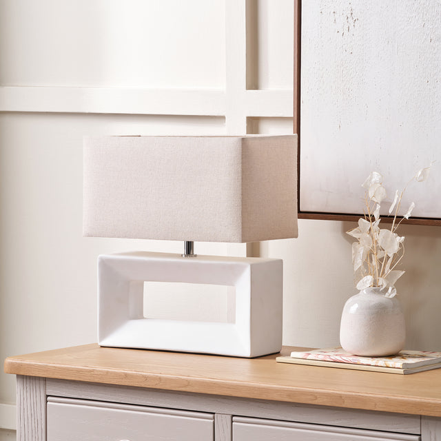Renga White Rectangular Ceramic Table Lamp