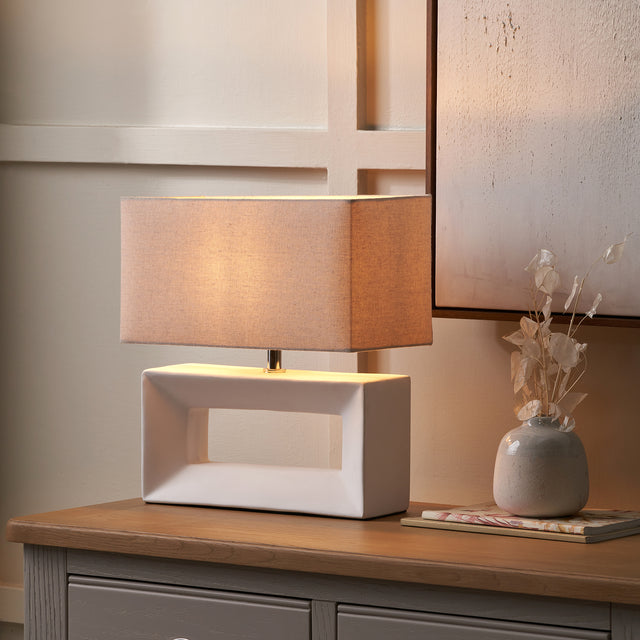 Renga White Rectangular Ceramic Table Lamp