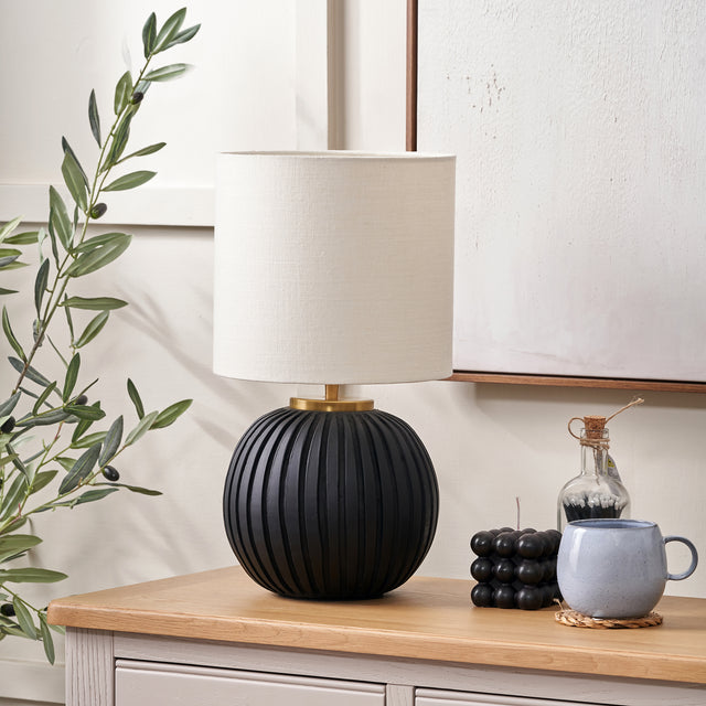 Erica Black Textured Terracotta Ball Table Lamp