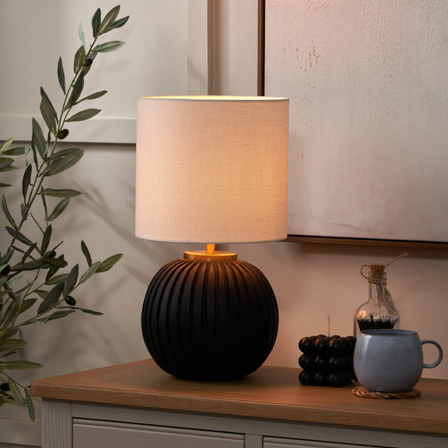 Erica Black Textured Terracotta Ball Table Lamp
