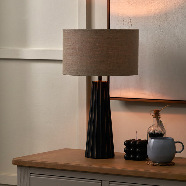 Dorian Black Wash Mango Wood Textured Cone Table Lamp