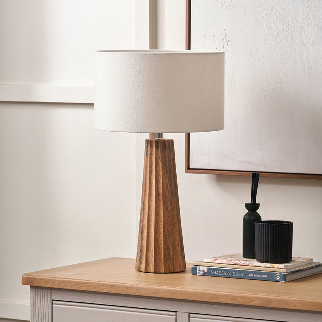Dorian Natural Mango Wood Textured Cone Table Lamp