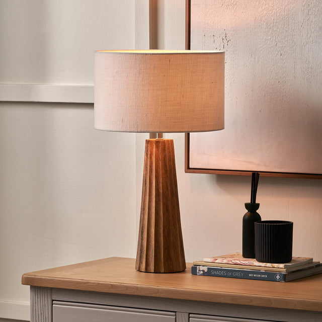 Dorian Natural Mango Wood Textured Cone Table Lamp