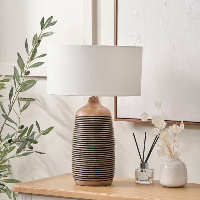 Callie Natural Mango Wood Grooved Table Lamp