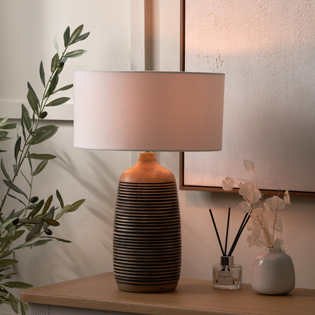 Callie Natural Mango Wood Grooved Table Lamp