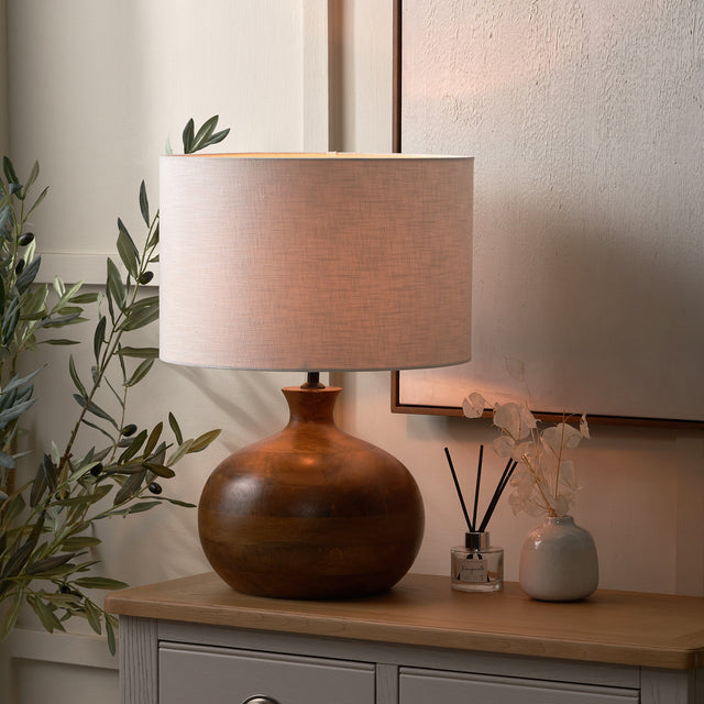 Noa Brown Oiled Mango Wood Round Table Lamp Base