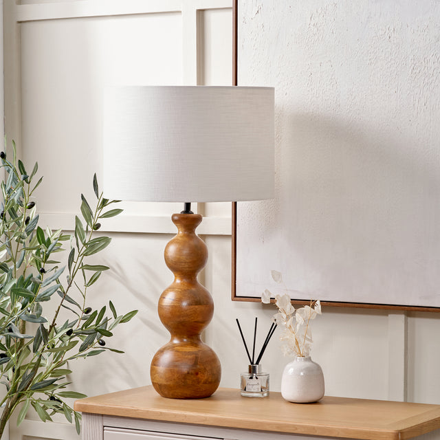 Zhuri Brown Oiled Mango Wood 3 Ball Design Table Lamp Base