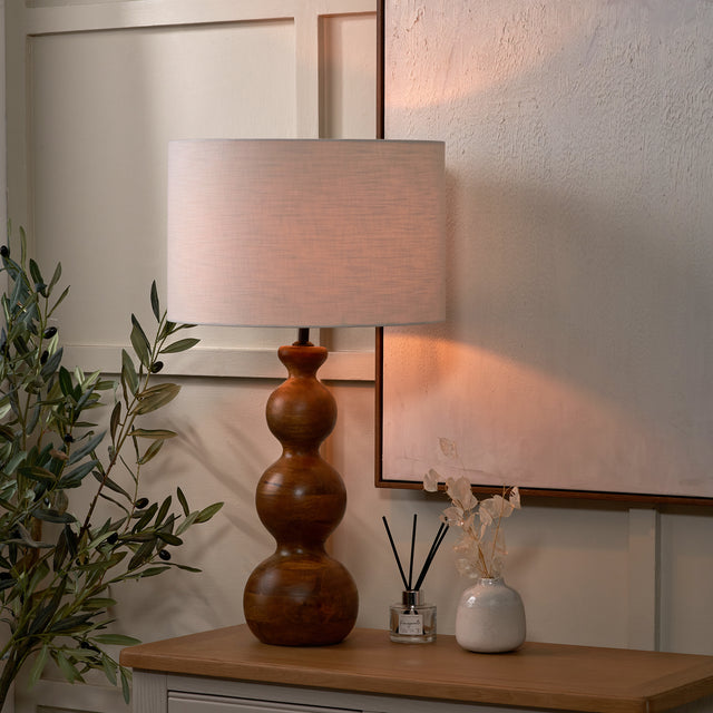 Zhuri Brown Oiled Mango Wood 3 Ball Design Table Lamp Base