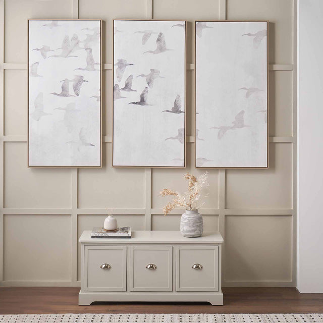 Ave Natural and White Bird Canvases with Natural Frames S/3