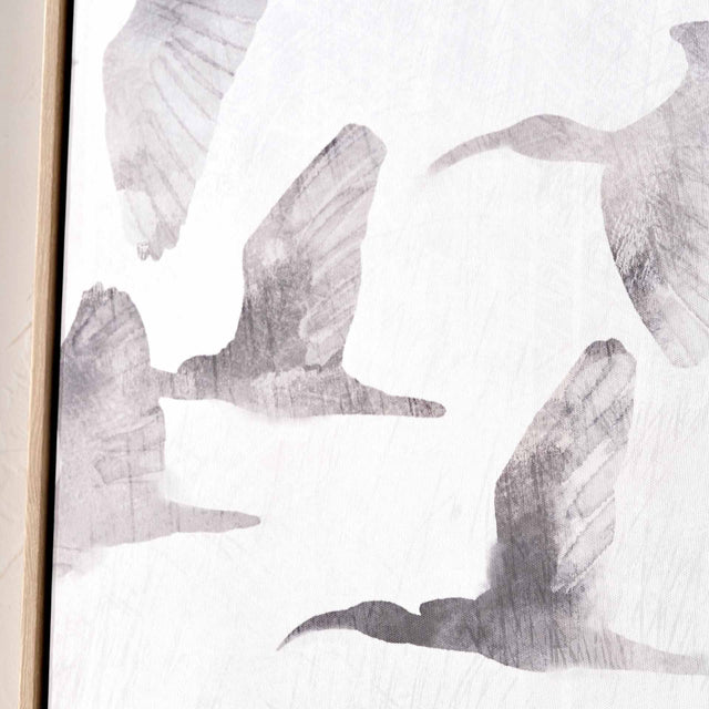 Ave Natural and White Bird Canvases with Natural Frames S/3