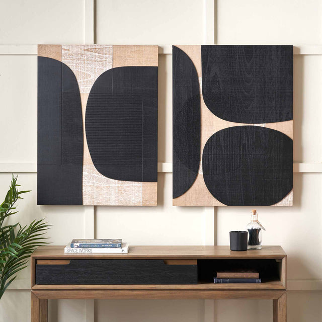 Brooklyn Black and Natural Textured Wall Art S/2