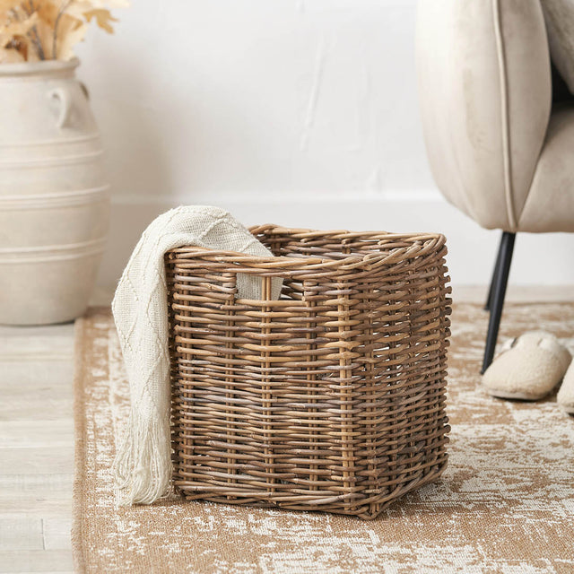 Rini Grey Kubu Square Storage Basket with Inset Handle