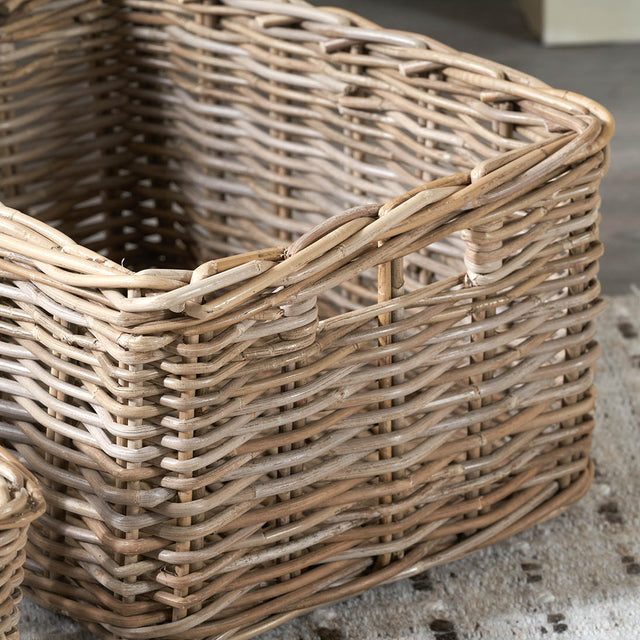 Hani Grey Kubu Rectangular Storage Baskets with Inset Handles S/3