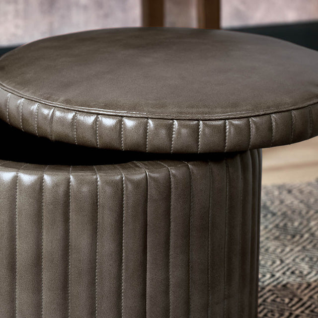 Josias Peppercorn Leather Round Storage Pouffe