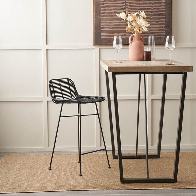 Miko Black Rattan Bar Stool