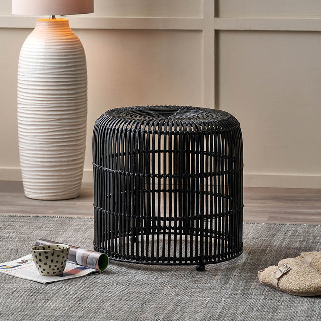 Miko Black Rattan Stool