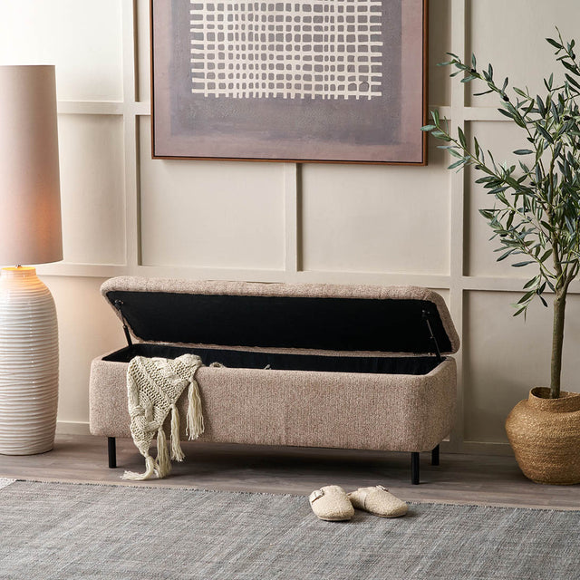 Elora Mocha Textured Marl Chenille Buttoned Storage Bench
