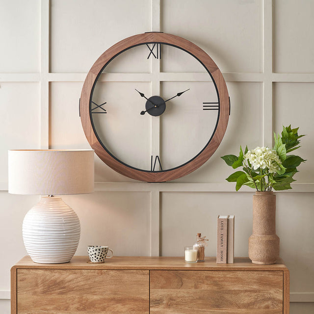 Elmont Light Walnut Wood Veneer Round Wall Clock