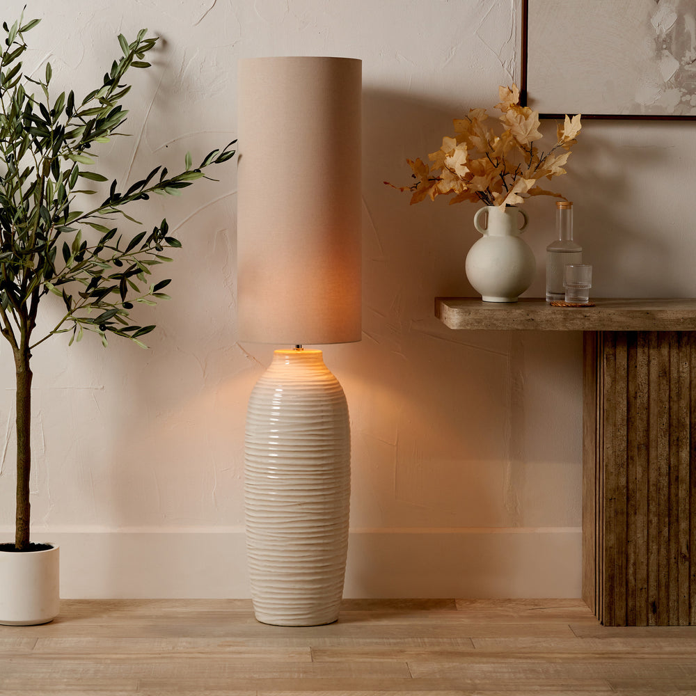 Selene White Grooved Ceramic Floor Lamp