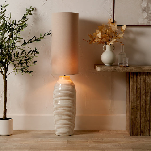 Selene White Grooved Ceramic Floor Lamp