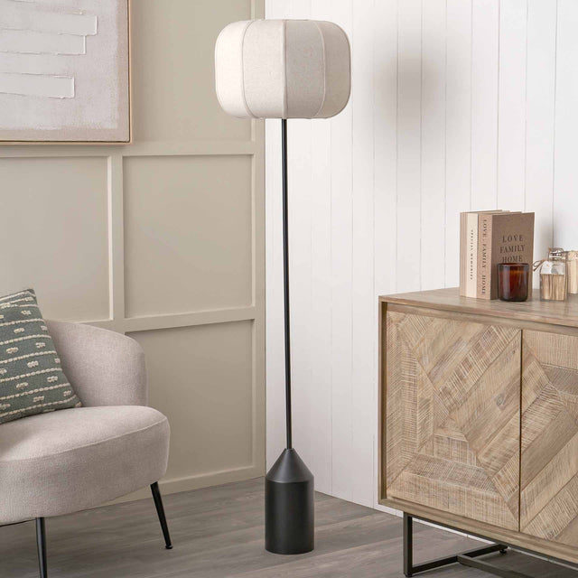 Otis Black and Natural Linen Structured Floor Lamp