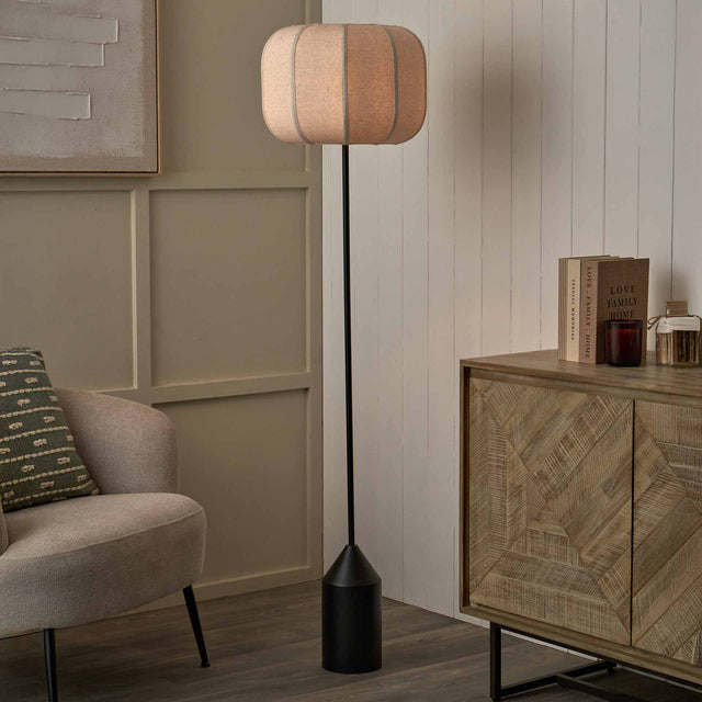 Otis Black and Natural Linen Structured Floor Lamp