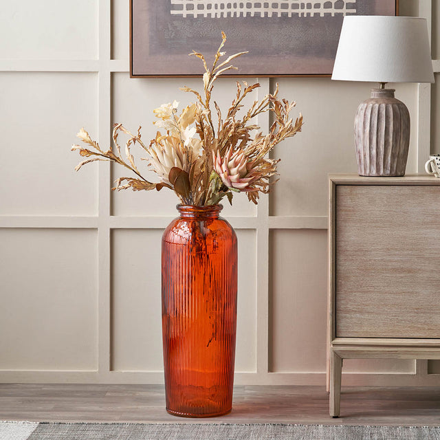 Oliva Orange Recycled Glass Ribbed Vase