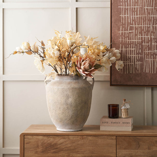 Beatrix Natural Textured Fibrestone Decorative Vase with Handles